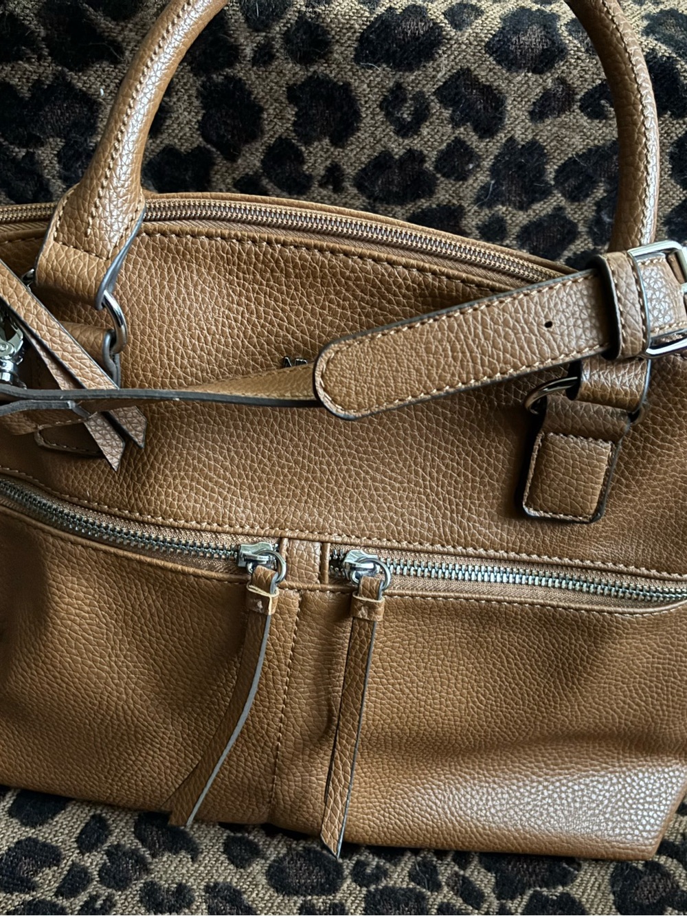 Nine West Tan Textured Leather Tote with Front Zipper - Picture 3 of 7